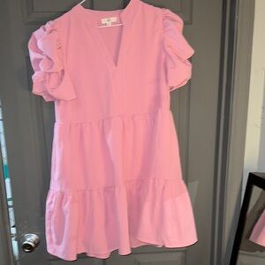 Entro Pink V-Neck Puff Sleeve Mini Dress